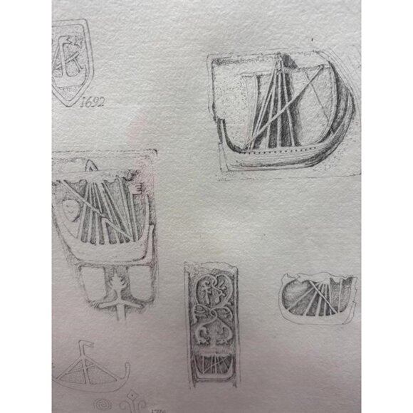 Sally B Hooff Ink on Handmade Paper “Flotilla of Galleys” Scottish PEI - Picture 4 of 8